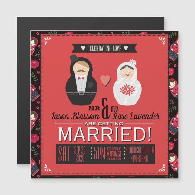 Invitación Magnética Boda de muñecas nidificantes (Anverso/Reverso)