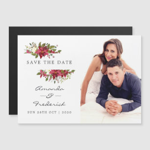 Invitación Magnética Boda de Navidad con Pointsetias en Acuarela