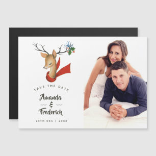 Invitación Magnética Boda de Navidad Retro Vintage Guardar la Fecha