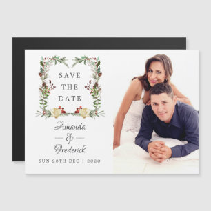 Invitación Magnética Boda de Navidades de Winter Woodland Salva la Fech