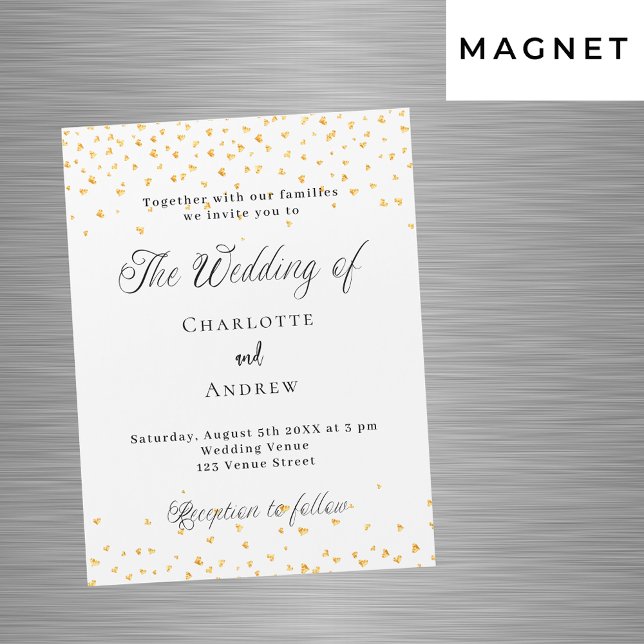 Invitación Magnética Boda de oro blanco corazones escritura elegante lu (Subido por el creador)