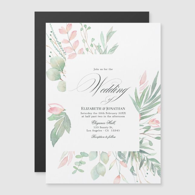 Invitación Magnética Boda de Pastel Blush con Vegetación (Anverso/Reverso)