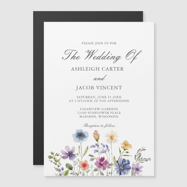 Invitación Magnética Boda de primavera de flores silvestres elegantes (Anverso/Reverso)