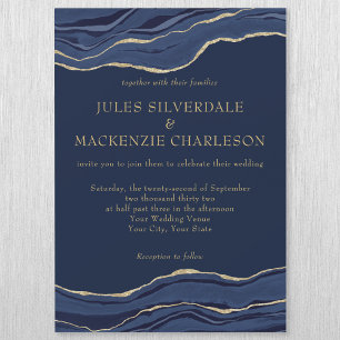 Invitación Magnética Boda de Purpurina de oro de la Marina Blue Marble 