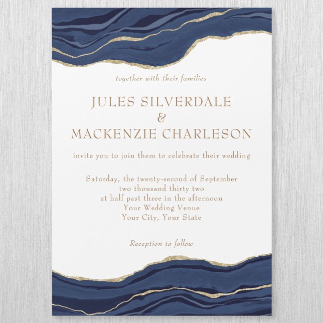 Invitación Magnética Boda de Purpurina de oro de la Marina Blue Marble  (Subido por el creador)
