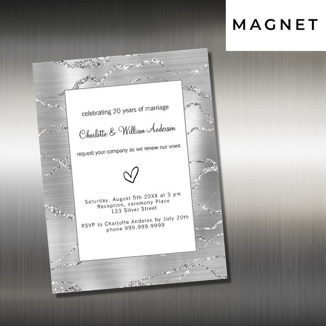 Invitación Magnética Boda de renovación de promesa de plata (Subido por el creador)