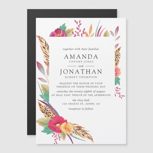 Invitación Magnética Boda de safari acuarela floral (Anverso/Reverso)