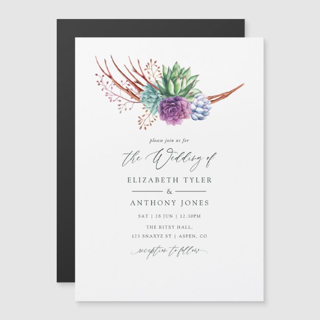 Invitación Magnética Boda de Sucultores de Cactus de Acuarela (Anverso/Reverso)