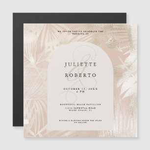 Invitación Magnética Boda de verano de hojas de palo de oro/blanco trop