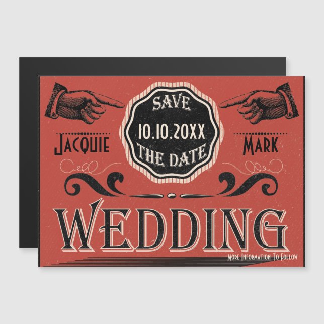 Invitación Magnética Boda De Vintage Guardar La Fecha (Anverso/Reverso)