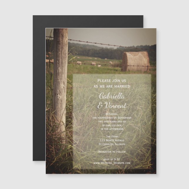 Invitación Magnética Boda del Rancho de Granja de Pastos Verdes (Anverso/Reverso)