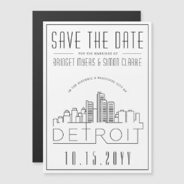Invitación Magnética Boda Detroit | Estilizado Skyline Guardar la fecha