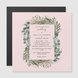 Invitación Magnética Boda elegante con eucalipto rosado