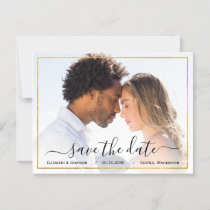 Invitación Magnética Boda elegante de fotografía simple negro y oro