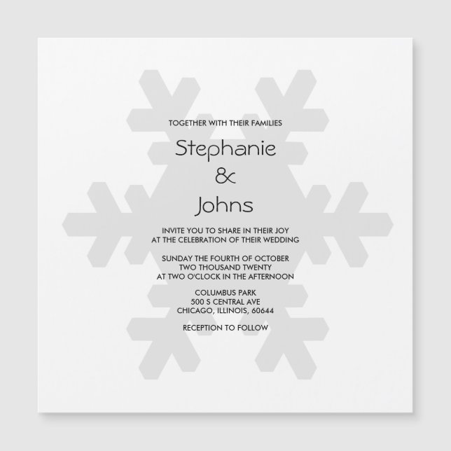Invitación Magnética Boda Elegante Gris Gris Gris Gris Blanco Invierno (Anverso)