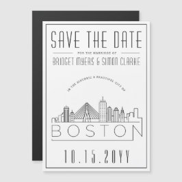 Invitación Magnética Boda en Boston | Silueta estilizada de la ciudad p