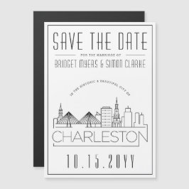Invitación Magnética Boda en Charleston | Silueta estilizada de la ciud