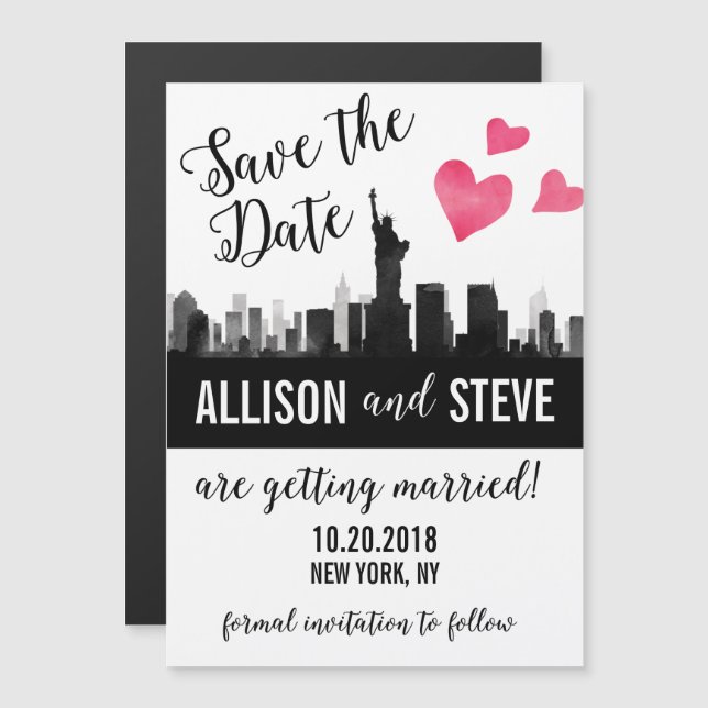 Invitación Magnética Boda en el Skyline de la ciudad de Nueva York salv (Anverso/Reverso)