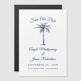 Invitación Magnética Boda en Palm Beach azul marino moderno - Guardar l