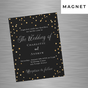 Invitación Magnética Boda estrellas de oro negro guión elegante lujo