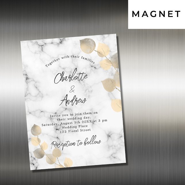 Invitación Magnética Boda eucalipto mármol dorado lujo (Subido por el creador)
