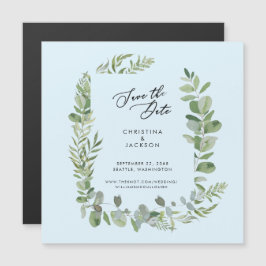 Invitación Magnética Boda Eucalyptus Salven la fecha Azul Hielo