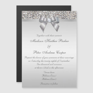 Invitación Magnética Boda Faux Silver Sequines Bow