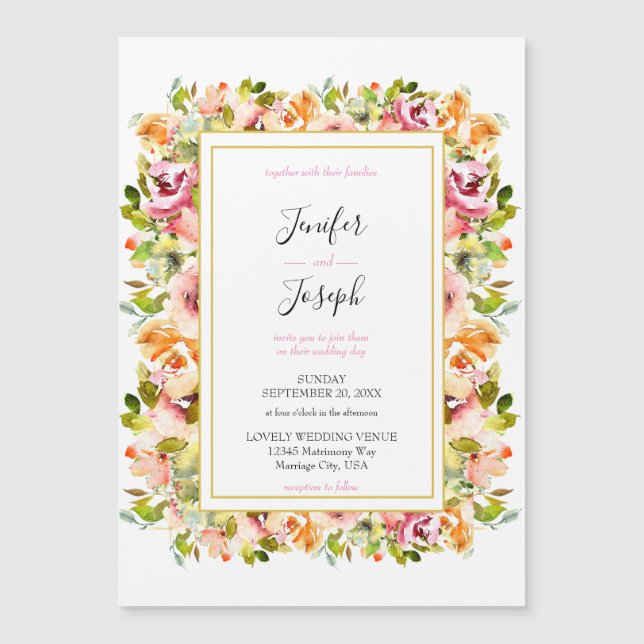 Invitación Magnética Boda floral acuarela de verano (Anverso)