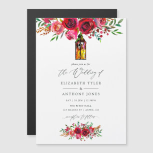 Invitación Magnética Boda floral acuarela rústica en rojo borgoña