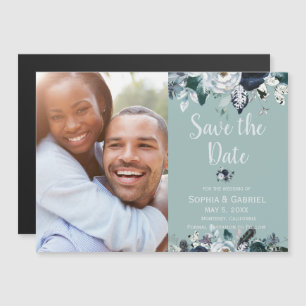 Invitación Magnética Boda floral azul de la marina salva la fecha