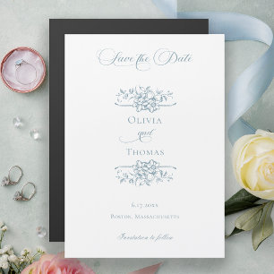 Invitación Magnética Boda floral azul polvoriento Guardar la fecha