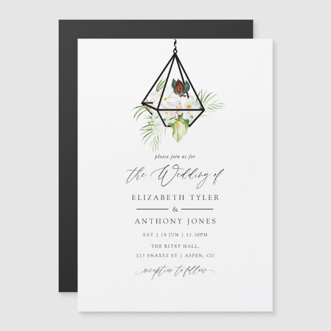 Invitación Magnética Boda Floral Boho Geométrico Terrarium (Anverso/Reverso)