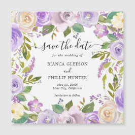 Invitación Magnética Boda floral de acuarela de Lilac salva la fecha
