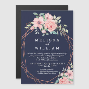 Invitación Magnética Boda floral de acuarela geométrica de cobre de la