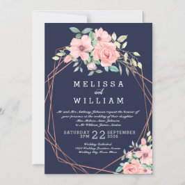 Invitación Magnética Boda floral de acuarela geométrica de cobre de la