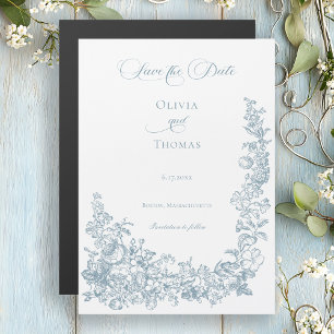 Invitación Magnética Boda floral de arte lineal romántico polvo azul