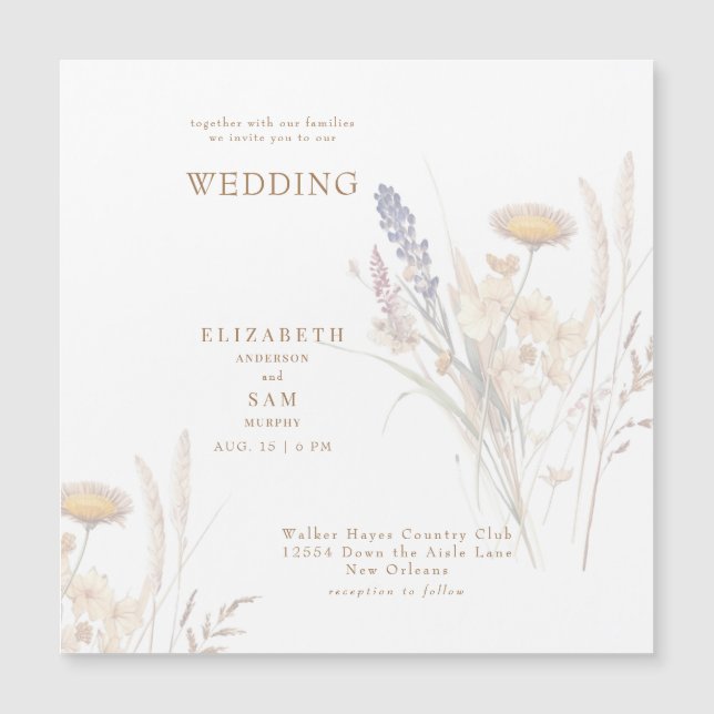 Invitación Magnética Boda floral de caída cuadrada (Anverso)