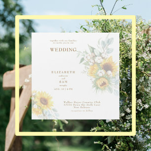 Invitación Magnética Boda floral de girasol cuadrado