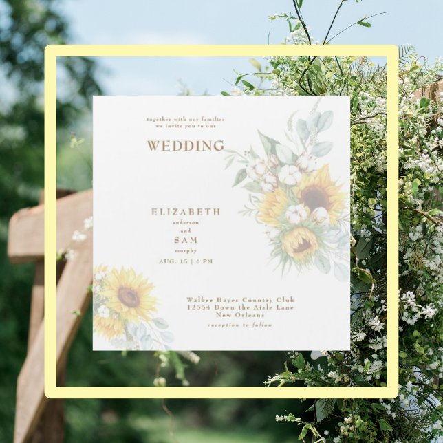 Invitación Magnética Boda floral de girasol cuadrado (Subido por el creador)