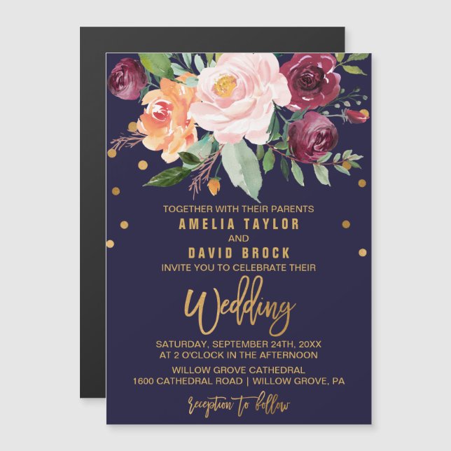 Invitación Magnética Boda floral de otoño (Anverso/Reverso)