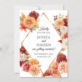 Invitación Magnética Boda floral de otoño salva la fecha