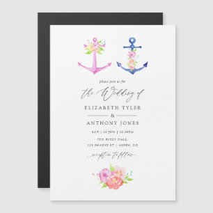 Invitación Magnética Boda floral náutica con acuarela