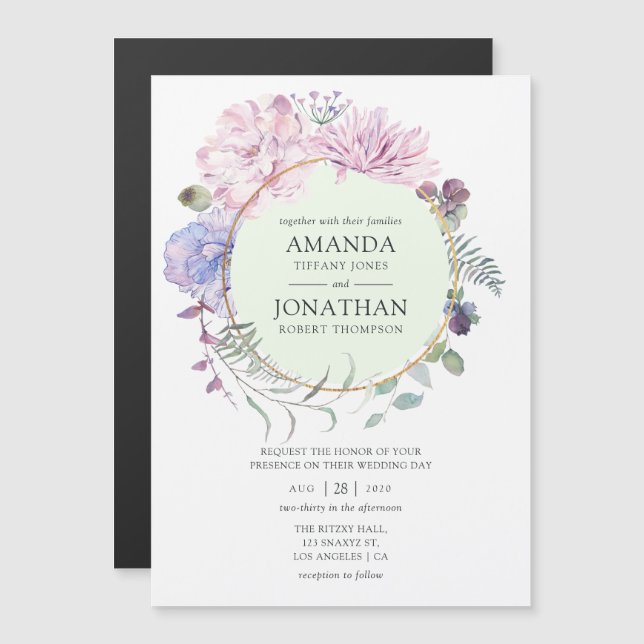 Invitación Magnética Boda Floral Pastel Geométrico Peonies (Anverso/Reverso)