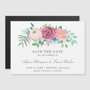 Invitación Magnética Boda floral rosa no foto Guardar la fecha