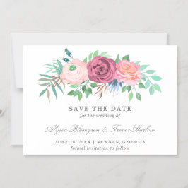 Invitación Magnética Boda floral rosa no foto Guardar la fecha