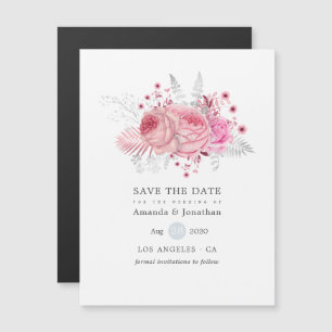 Invitación Magnética Boda floral rosa y blanca salva la fecha