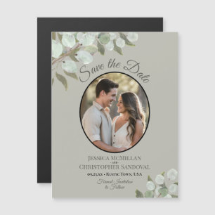 Invitación Magnética Boda Foto de Fecha de Guardado y Verde Oliva