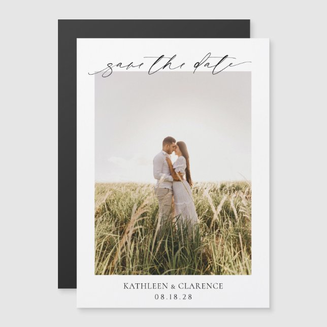 Invitación Magnética Boda fotográfica clásica elegante salva la fecha (Anverso/Reverso)