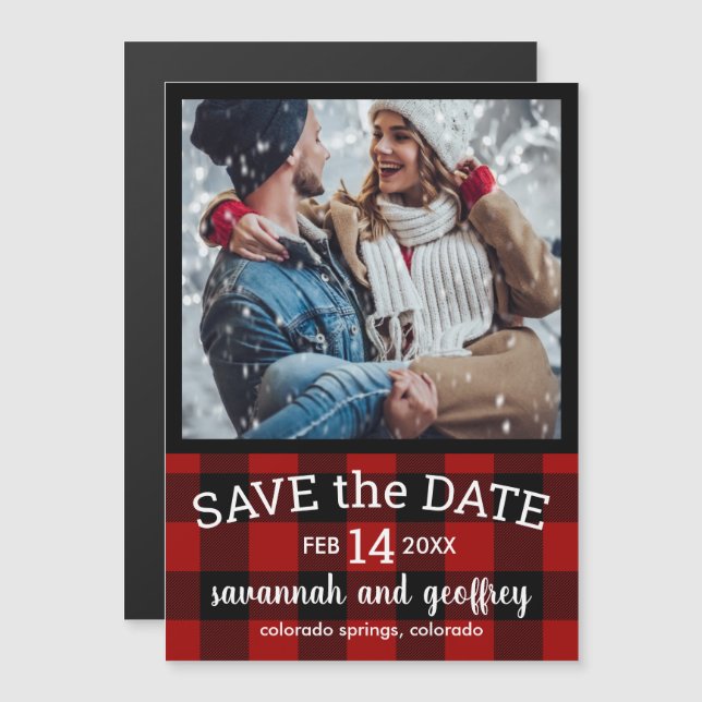 Invitación Magnética Boda fotográfica de búfalo rojo guardar la fecha (Anverso/Reverso)