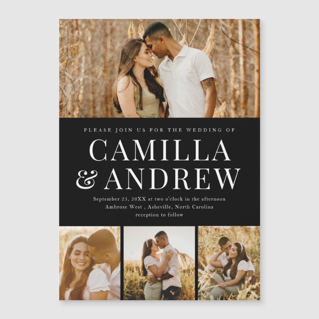 Invitación Magnética Boda fotográfica elegante moderna de 4 (Anverso)